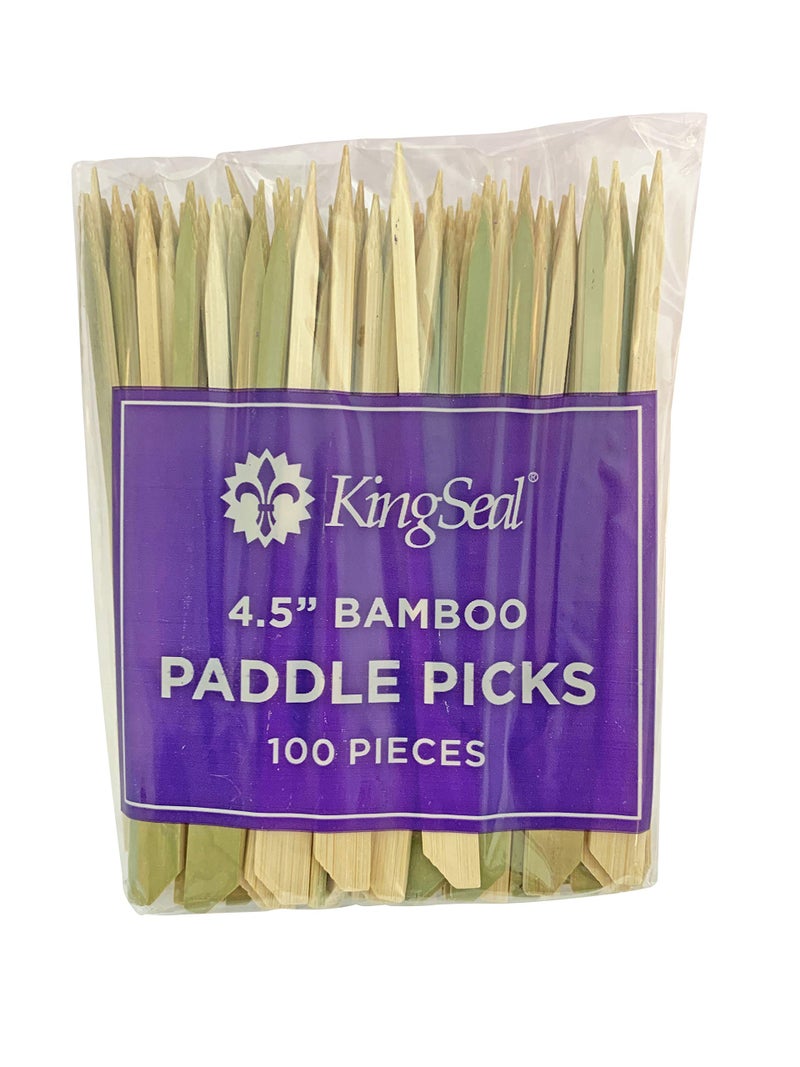 KingSeal 500 Count | KingSeal Natural Green Bamboo Wood Paddle Picks, Skewers for Appetizers and Cocktails, 4.5 Inches - 5 Packs of 100 - Image 3